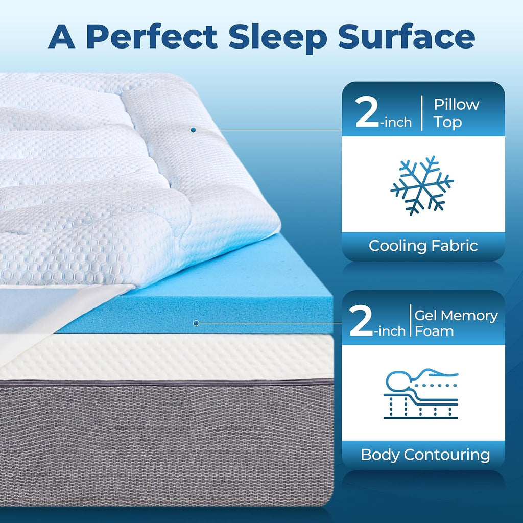 Bdeus 4 Inch Dual Layer Memory Foam Mattress Topper Twin Size, 2 Inch Gel Memory Foam, 2 Inch Cooling Pillow Top Mattress Pad Cover for Bac…