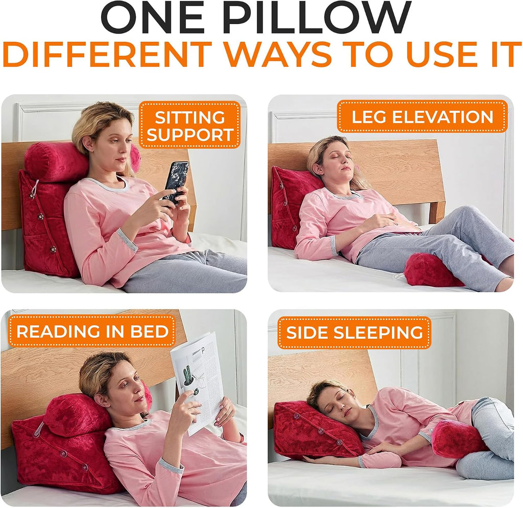 Cheer Collection Reading Wedge Pillow - Adjustable Wedge Reading Pillow with Neck Support, Hollow Fiber-Filled Backrest Pillow for…