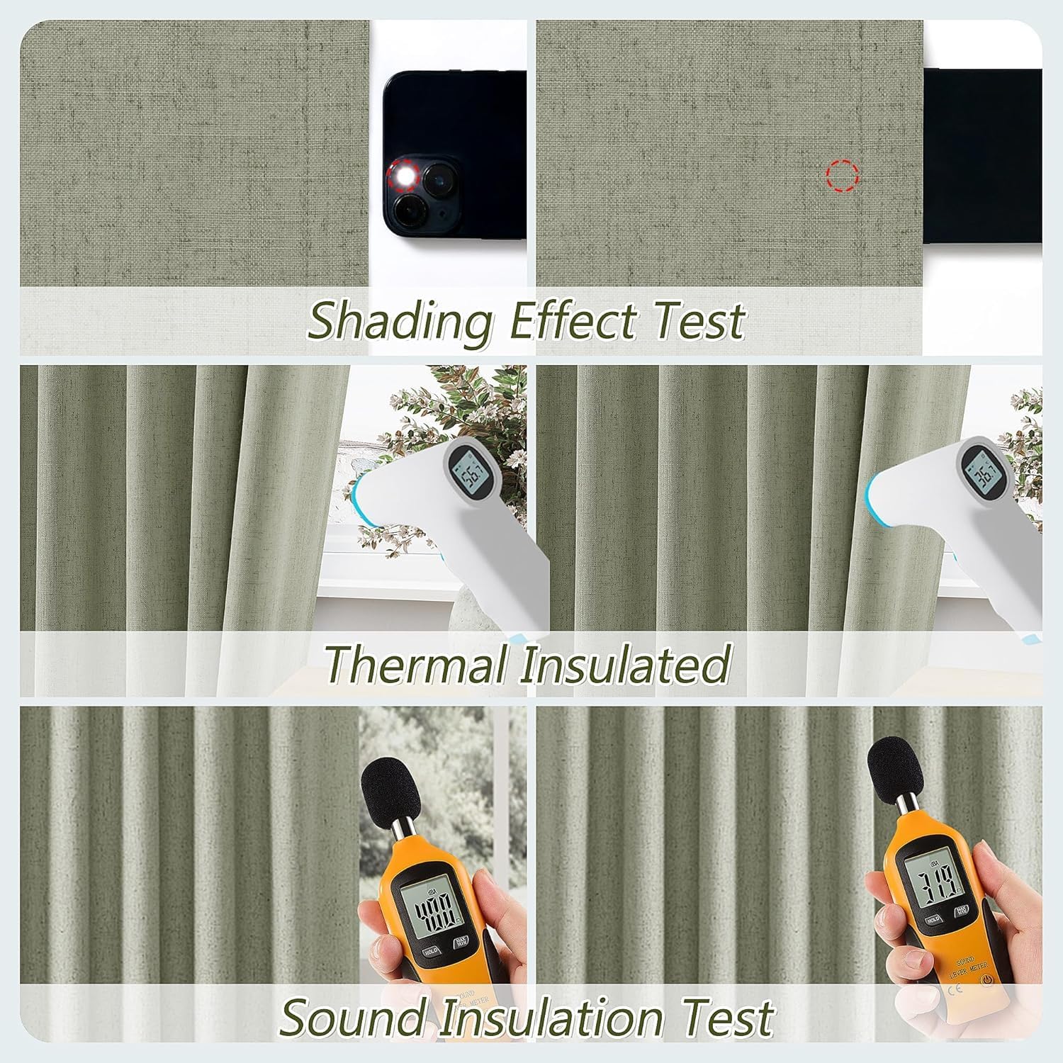 Guken 100% Blackout Linen Curtains 42 Inch Wide by 96 Inch 2 Panels Set for Living Room Bedroom Back Tab Thermal Insulated Black Out Linen…