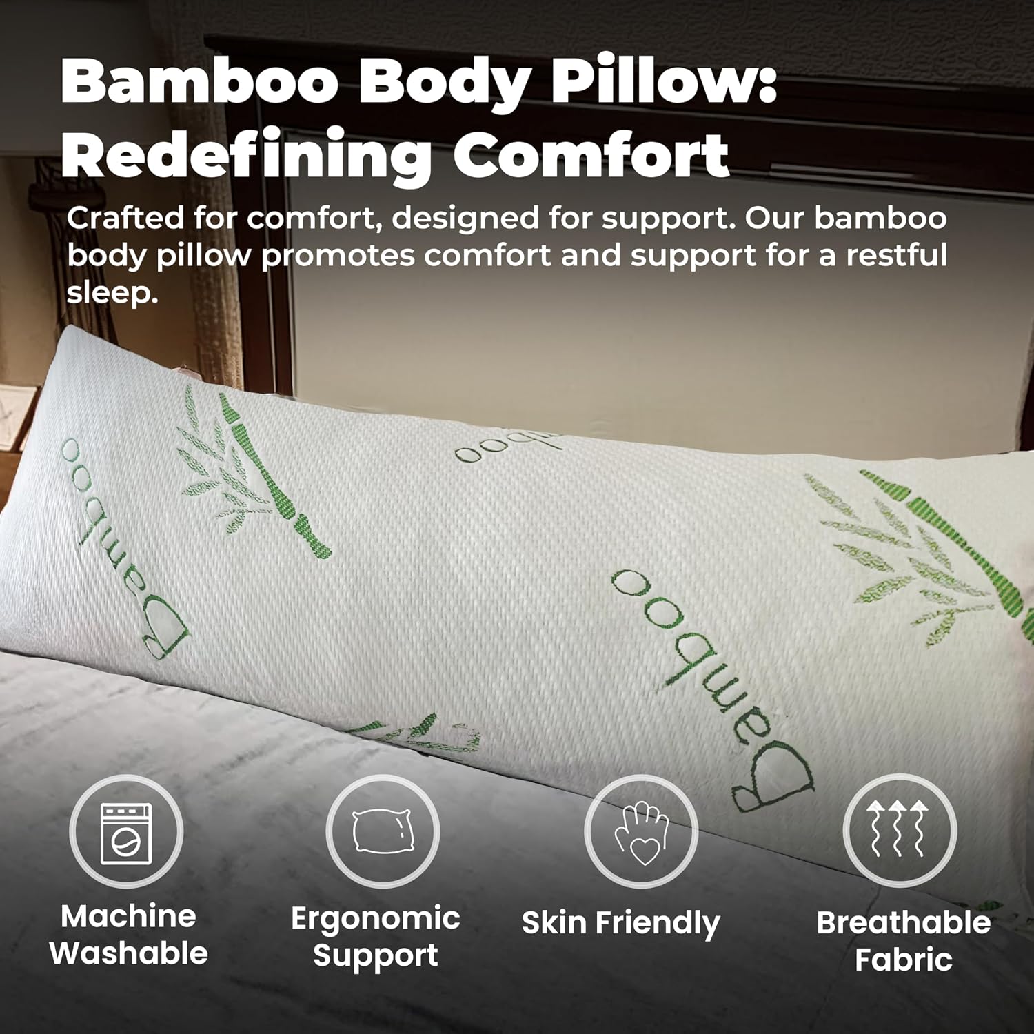 Omeo Full Rayon Bamboo Fiber Pillow Memory Foam Body Pillow for Side Sleeper, Huggable Long Body Pillow for Adults with Washable Pillowcase…