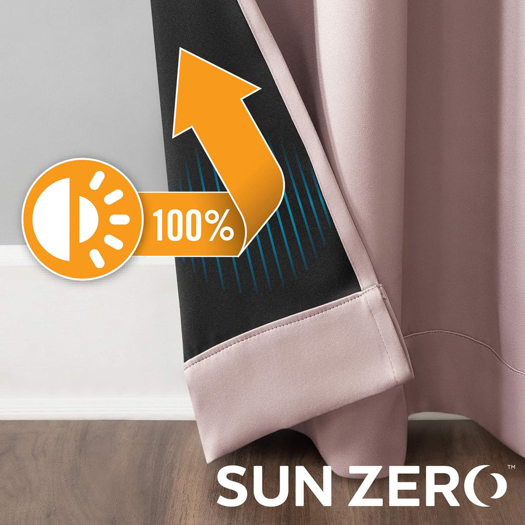 Sun Zero Nordic 2-pack Theater Grade Extreme 100% Blackout Grommet Curtain Panel Pair, 52" x 84", Blush
