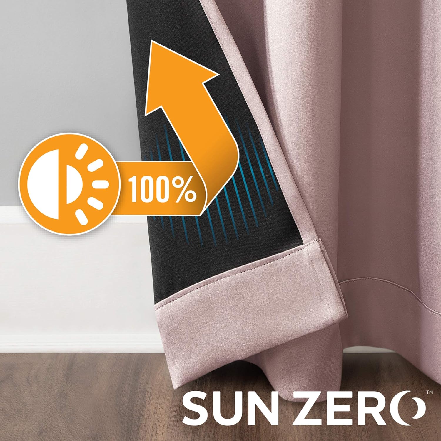 Sun Zero Nordic 2-pack Theater Grade Extreme 100% Blackout Grommet Curtain Panel Pair, 52" x 84", Blush