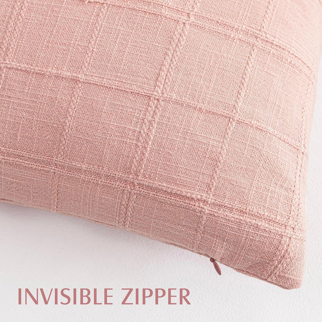 Foindtower Set of 1 Decorative Linen Check Throw Pillow Cover Neutral Farmhouse Vintage Cushion Cover Modern Coastal Boho Accent Home…