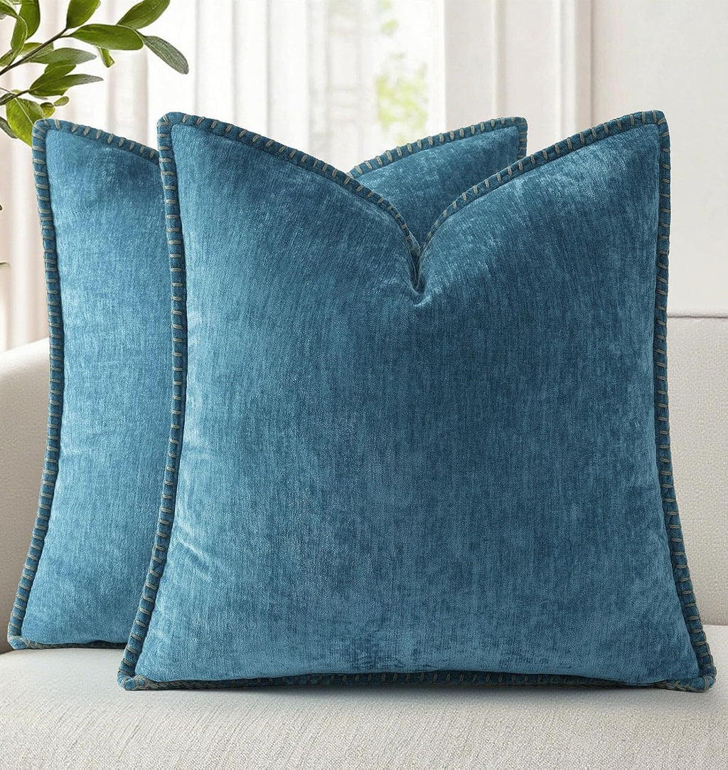 decorUhome Summer Chenille Soft Cozy Throw Pillow Covers 22x22 Set of 2, Modern Farmhouse Boho Velvet Decorative Euro Sham Pillow Cases wit…
