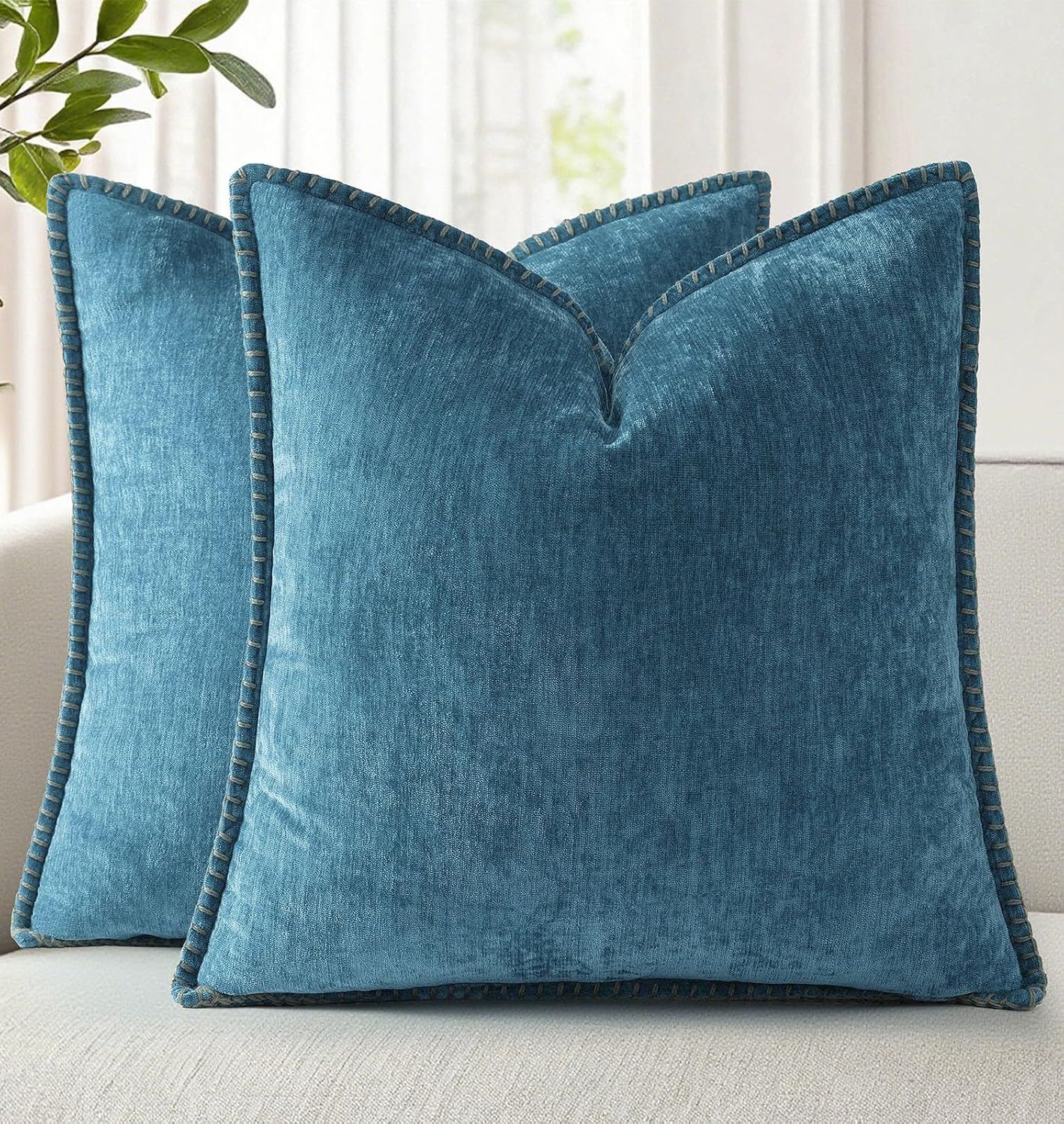 decorUhome Summer Chenille Soft Cozy Throw Pillow Covers 22x22 Set of 2, Modern Farmhouse Boho Velvet Decorative Euro Sham Pillow Cases wit…
