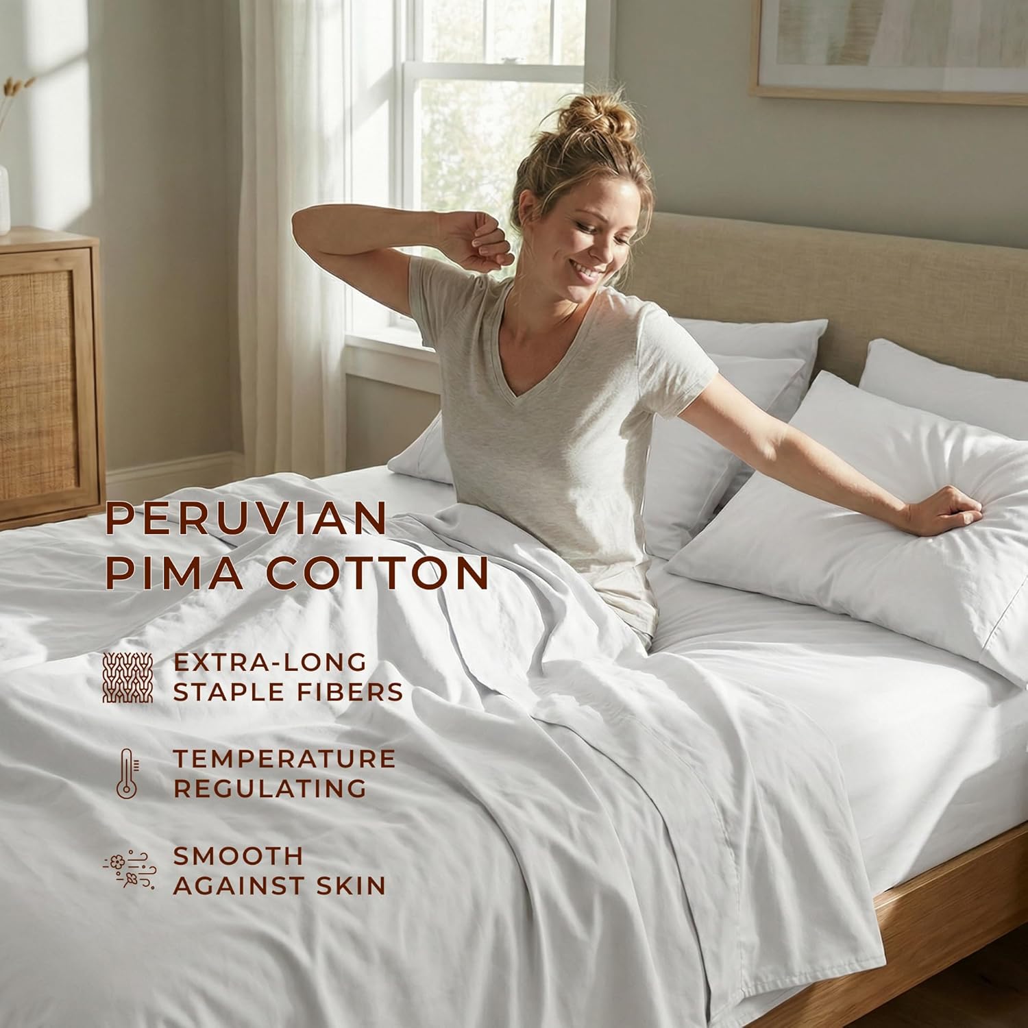Perupima Peru Pima 415 Thread Count Percale Queen Sheet Set – 100% Pima Cotton, Cooling & Breathable for Warm Sleepers, 4 Piece (Flat, Fitt…