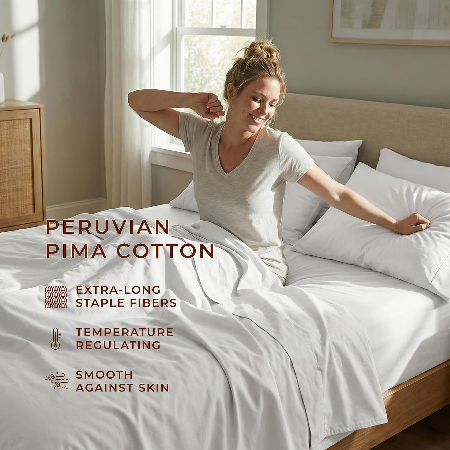 Perupima Peru Pima 415 Thread Count Percale Full Sheet Set - 100% Peruvian Pima Cotton, 4 Piece (Flat, Fitted, 2 Pillowcases) - Cooling, Cr…