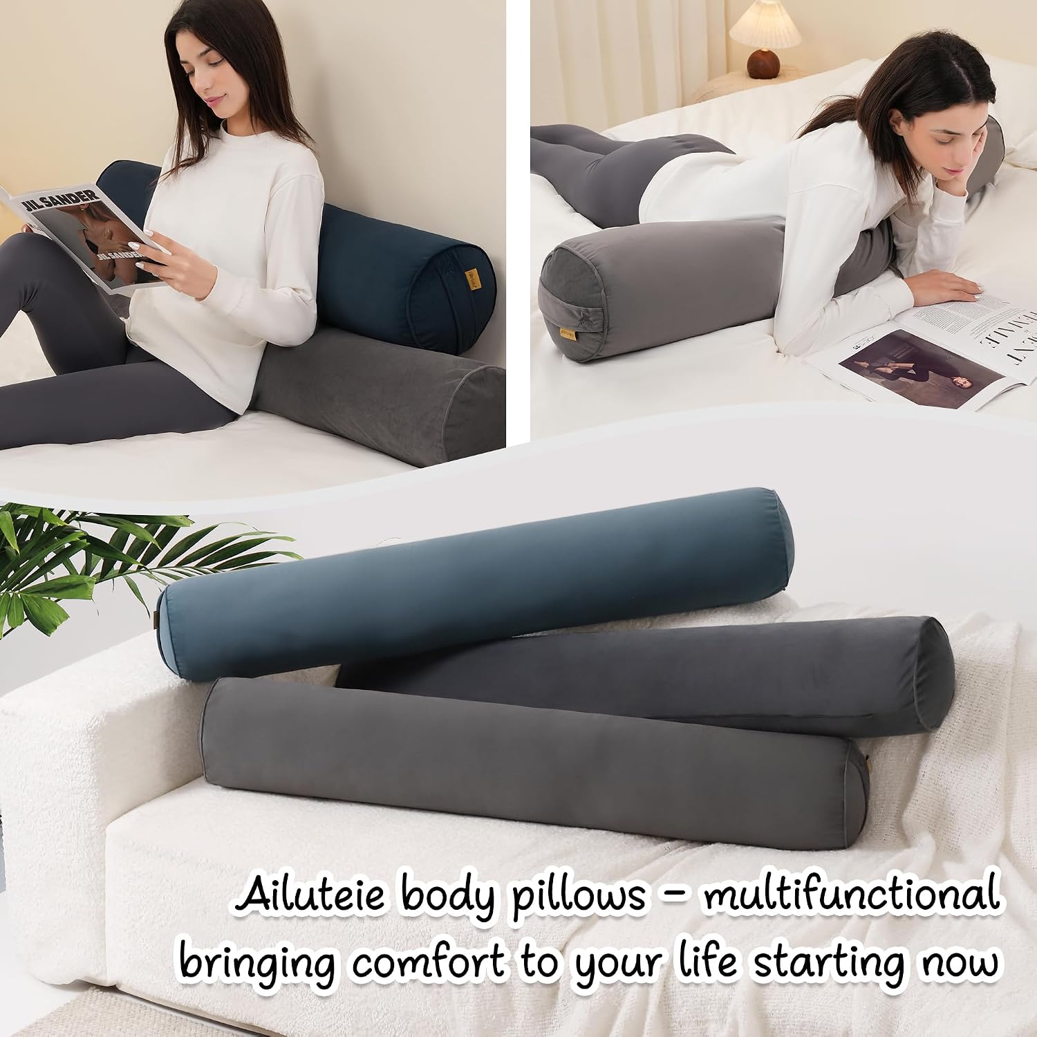 Body Pillow for Adults, Long Round Pillow, Big Cylindrical Pillow, Large Full Bolster Pillows for Side Sleepers (Steel Gray, 39.37"*7.87")