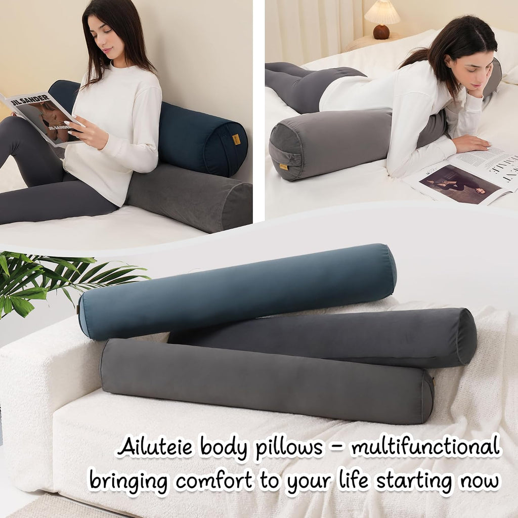 Body Pillow for Adults, Long Round Pillow, Big Cylindrical Pillow, Large Full Bolster Pillows for Side Sleepers (Steel Gray, 47.24"*7.87")