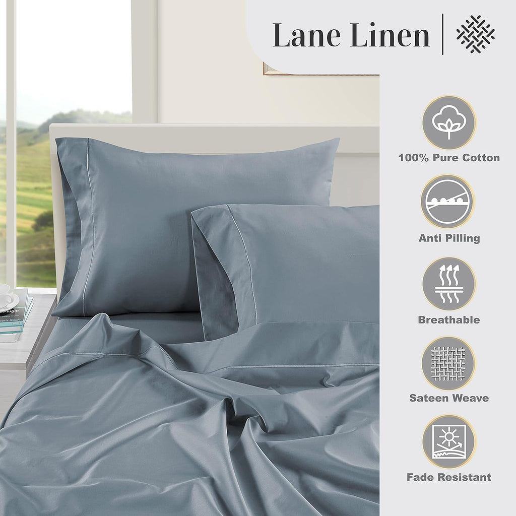 LaneLinen LANE LINEN Pillow Case Covers King Set of 2 100% Egyptian Cotton Sateen Soft Cool & Smooth Cases - French Blue Cotton Blue