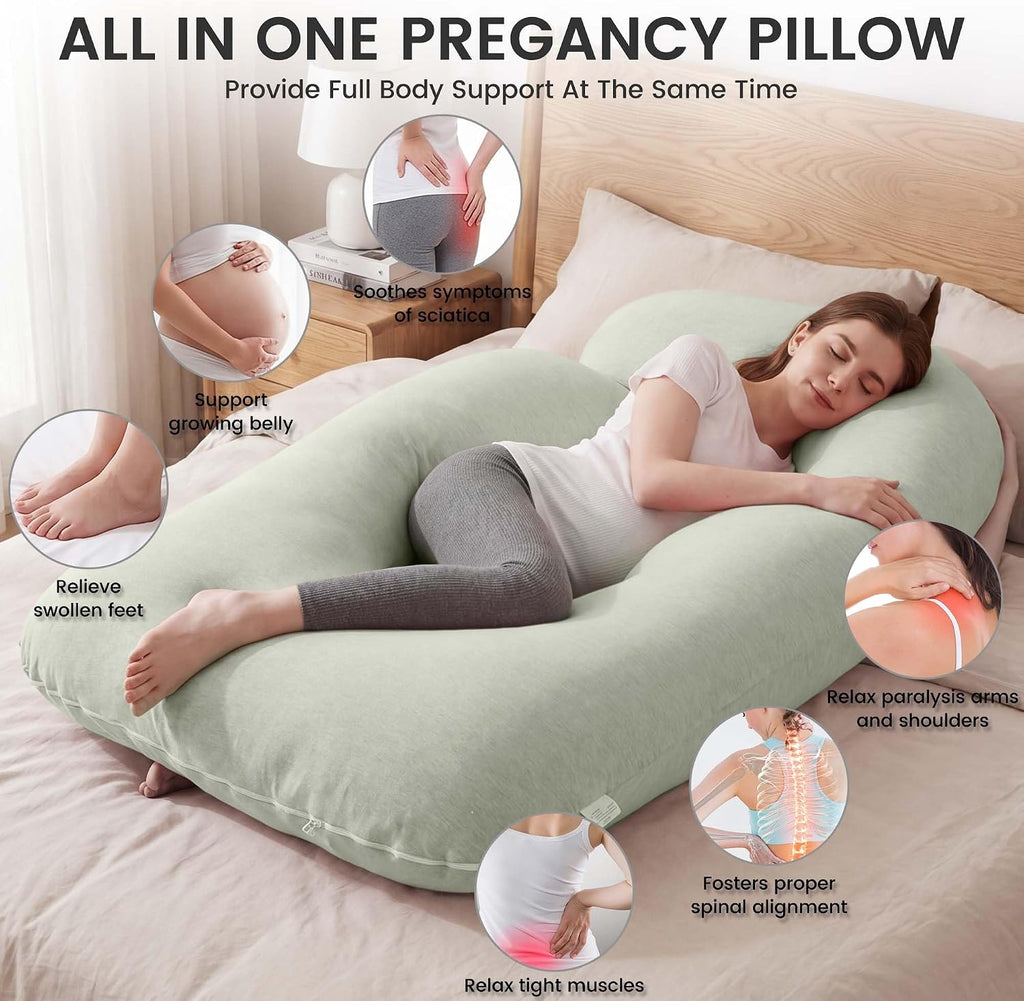 Jcickt Pregnancy Pillow for Sleeping,59 inch Maternity Pillow with Removable Washable Cover, J-Shaped Cooling Full Body Pregnant Pillow…
