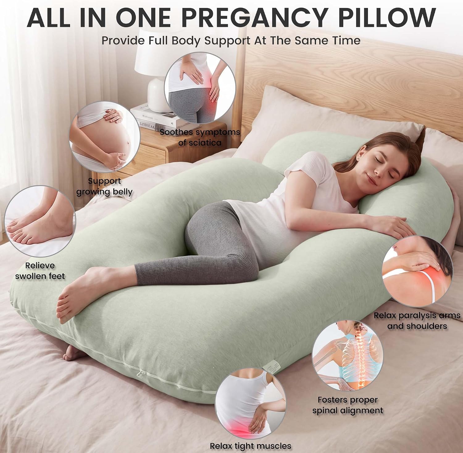 Jcickt Pregnancy Pillow for Sleeping,59 inch Maternity Pillow with Removable Washable Cover, J-Shaped Cooling Full Body Pregnant Pillow…