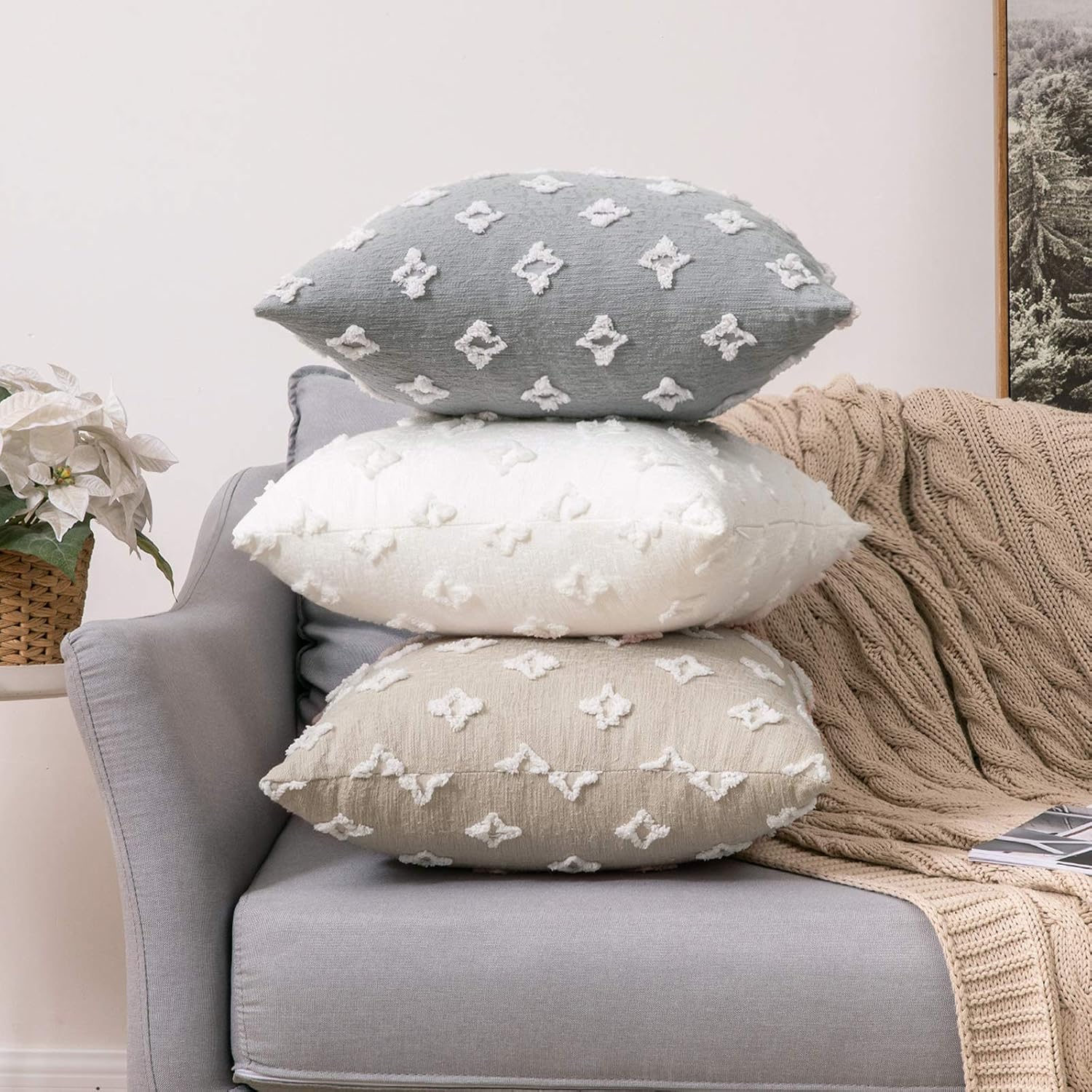 MIULEE Set of 2 Decorative Throw Pillow Covers Rhombic Jacquard Pillowcase Eruo Sham Large Spring Soft Square Cushion Case for Cute Couch…