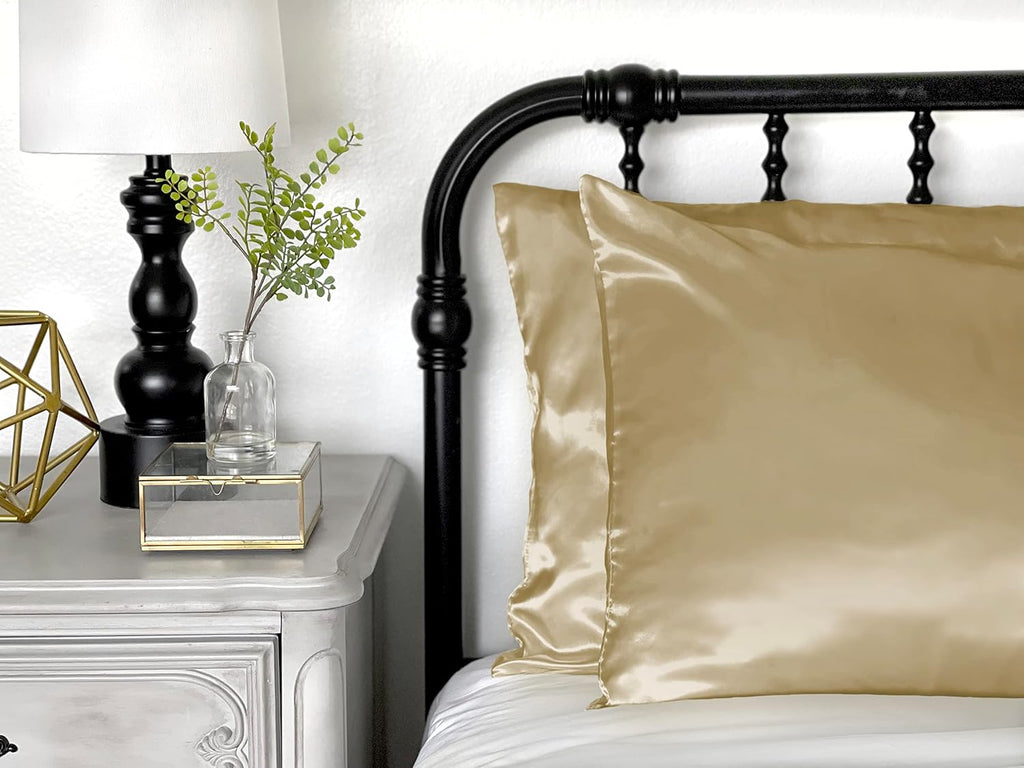 MorningGlamour Morning Glamour Satin Pillowcases for Hair & Skin, Similar to Silk, Standard/Queen Size Set of 2, Cooling Pillow Case with E…