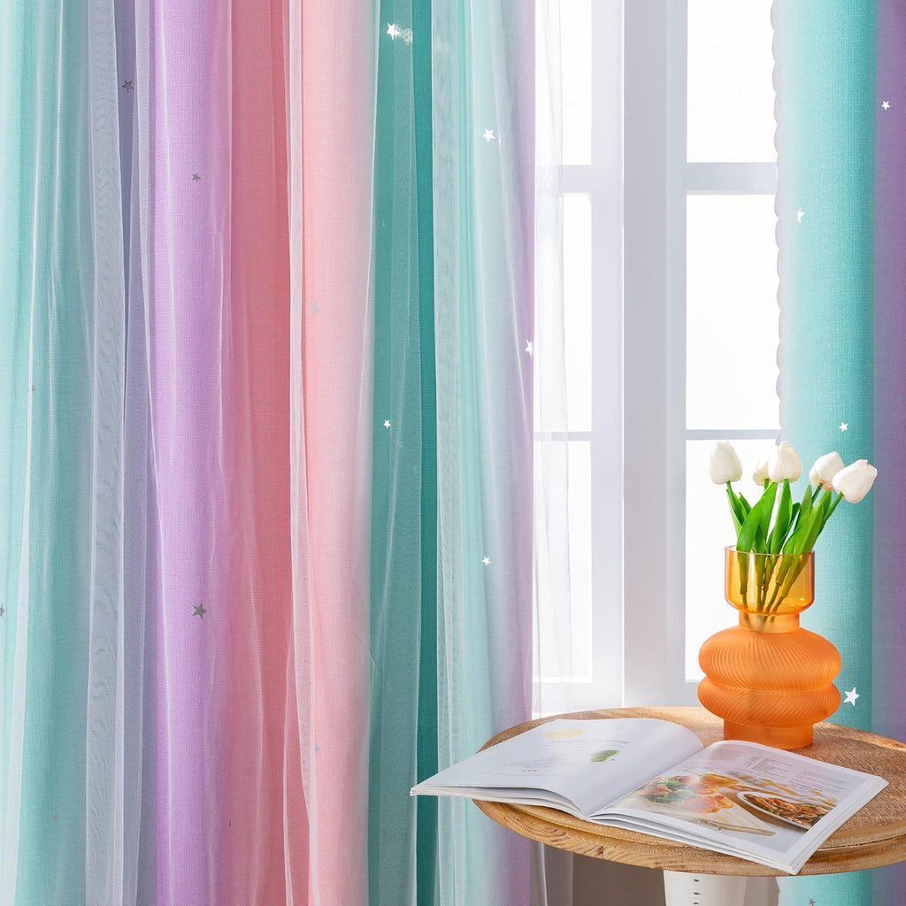 Addsomecolortolife XiDi Curtains for Bedroom Decor, Rainbow Blackout Curtains for Kids/Little Girl Room Decor, Unicorn Wall Decals,1 Panel…