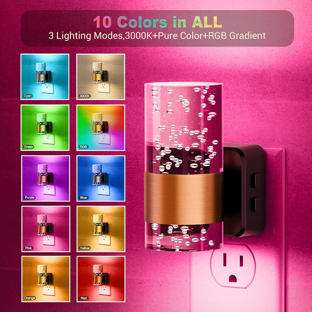 JandCase Night Lights Plug into Wall,2 Pack Color Changing Night Light for Kids, 3000K+RGB 10-Color LED Nightlight with Dusk to Dawn…