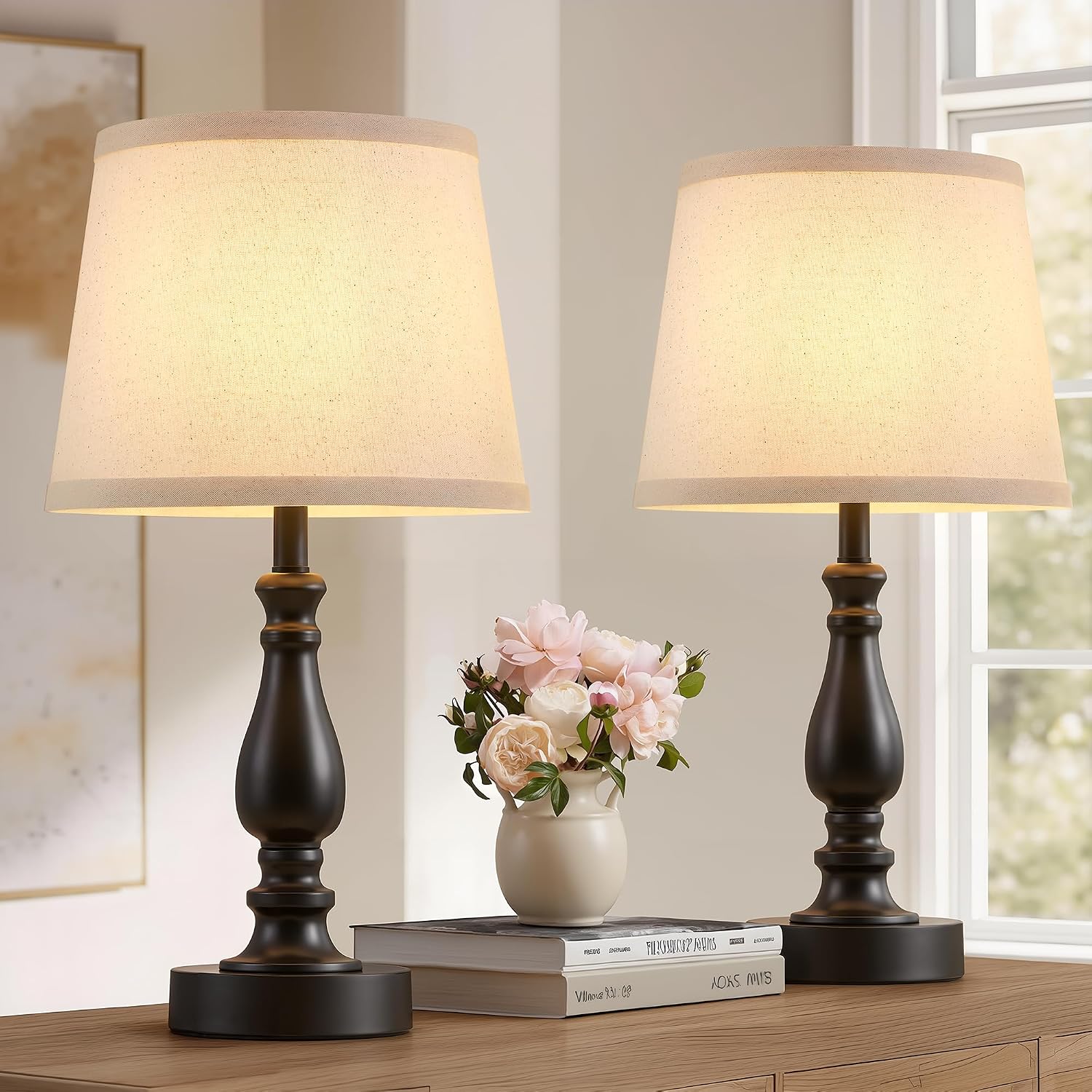 Lamp for Bedroom Set of 2 - 19" Small Bedside Table Lamps with Rotary Swithch - Modern Lamps for Living Room Night stands - Desk Lamps…