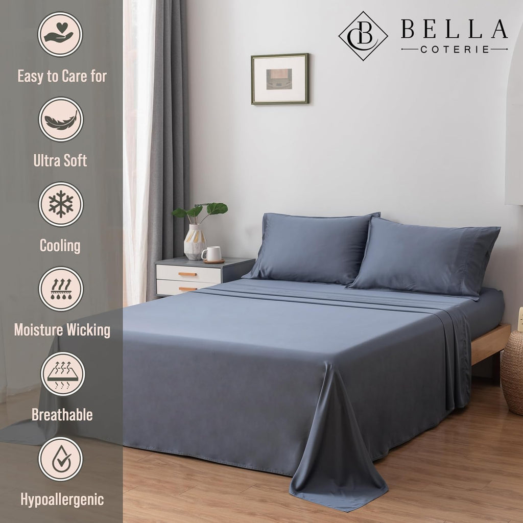 Bella Coterie Luxury Bamboo Viscose Twin Size Sheet Set | 100% Organically Grown | Ultra Soft | Cooling for Hot Sleepers | 18" Deep…