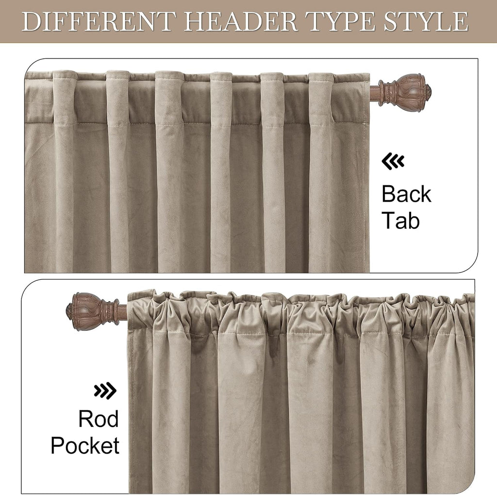 Rybhome RYB HOME Camel Beige Velvet Curtains for Bedroom Living Room, Thermal Insulated Privacy UV Heat Blocking Luxurious Soft Rod Pocket…