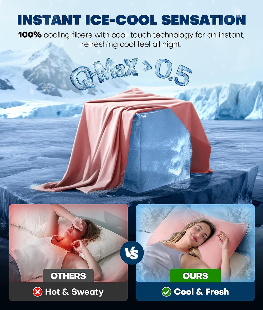 Rifens Ultra-Chill Cooling Pillowcase Set of 2 for Hot Sleepers, Softer Than Silk Pillow Cases for Protecting Hair & Skin, Breathable Bed P…