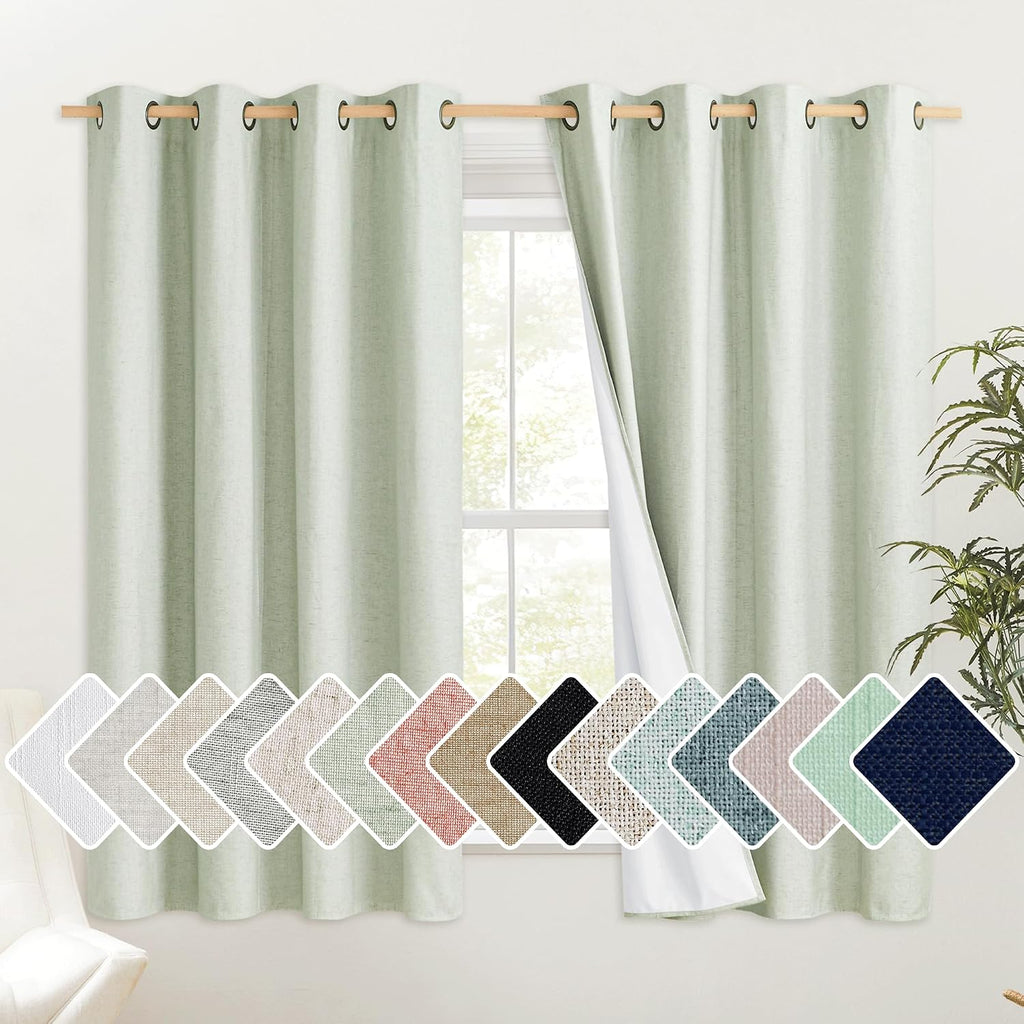 NICETOWN Sage Green Short Kitchen Linen Blackout Curtains 48 inches Length for Kitchen, 52" Wide, Pair of Thermal Insulated & Energy…