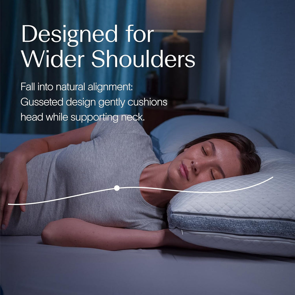 DreamyBlue Gusseted SAPPHIRE Pillow • Adjustable Loft, Luxury Cover, Shredded Memory Foam Fill w/Airflow Beads •Ideal For Wide Shoulders •N…