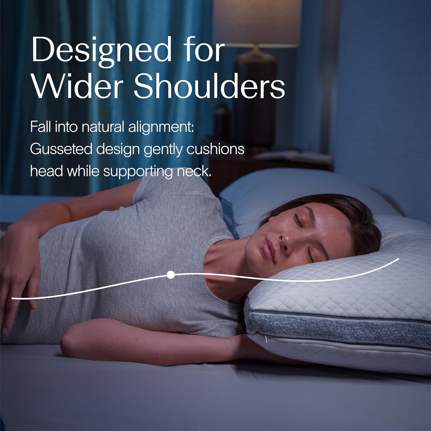 DreamyBlue Gusseted SAPPHIRE Pillow • Adjustable Loft, Luxury Cover, Shredded Memory Foam Fill w/Airflow Beads •Ideal For Wide Shoulders •N…