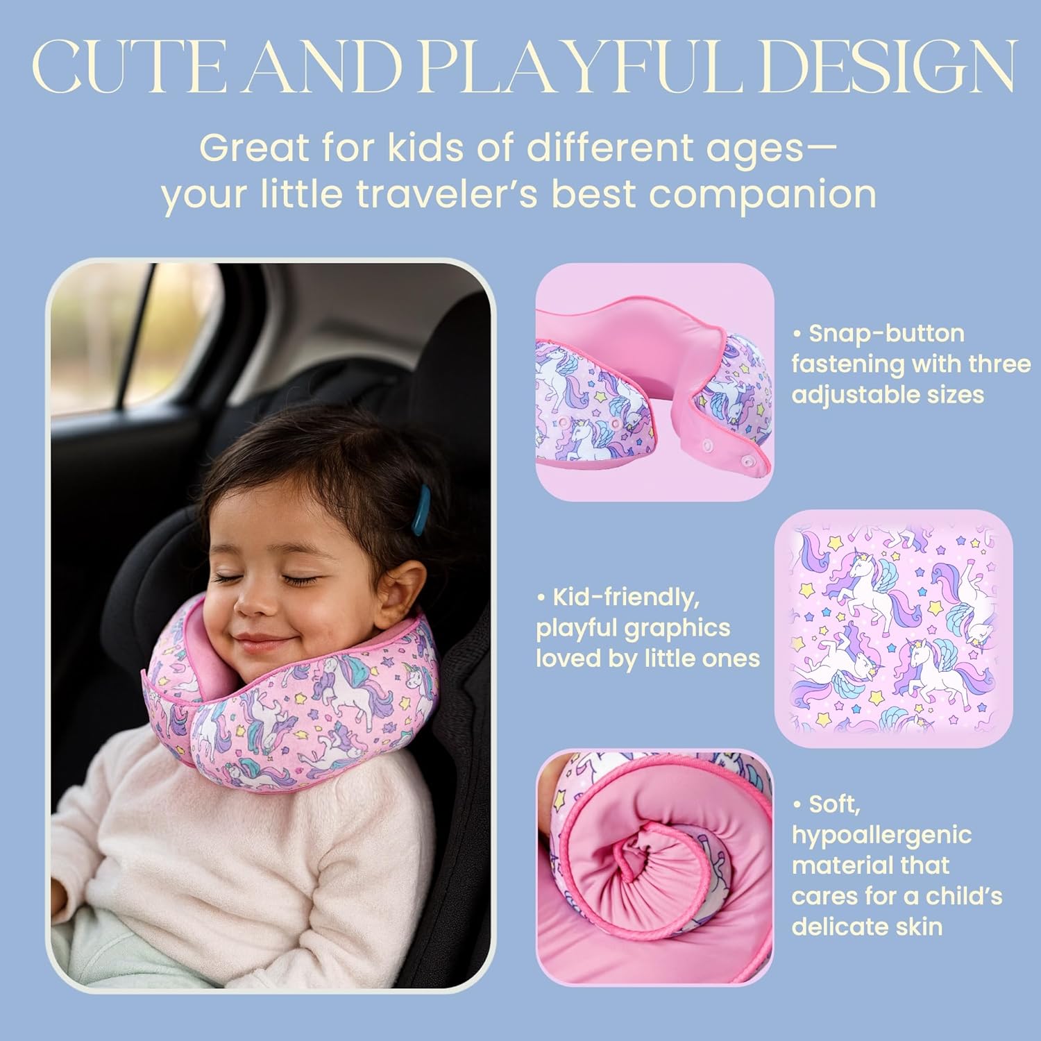 Skytraxcomf SKYTRAX® Certified Kids Safe Memory Foam Travel Neck Pillows for Kids and Toddlers, Cute Cartoon Design, Car Seat & Airplane He…