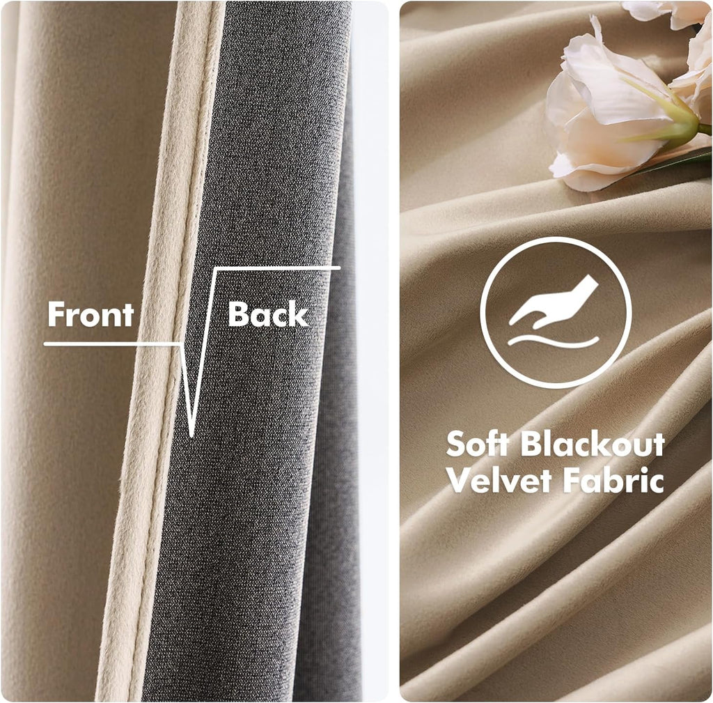 MIULEE 2 Panels Blackout Velvet Curtains Solid Soft Grommet Camel Beige Curtains Thermal Insulated Soundproof Room Darkening Drapes for…