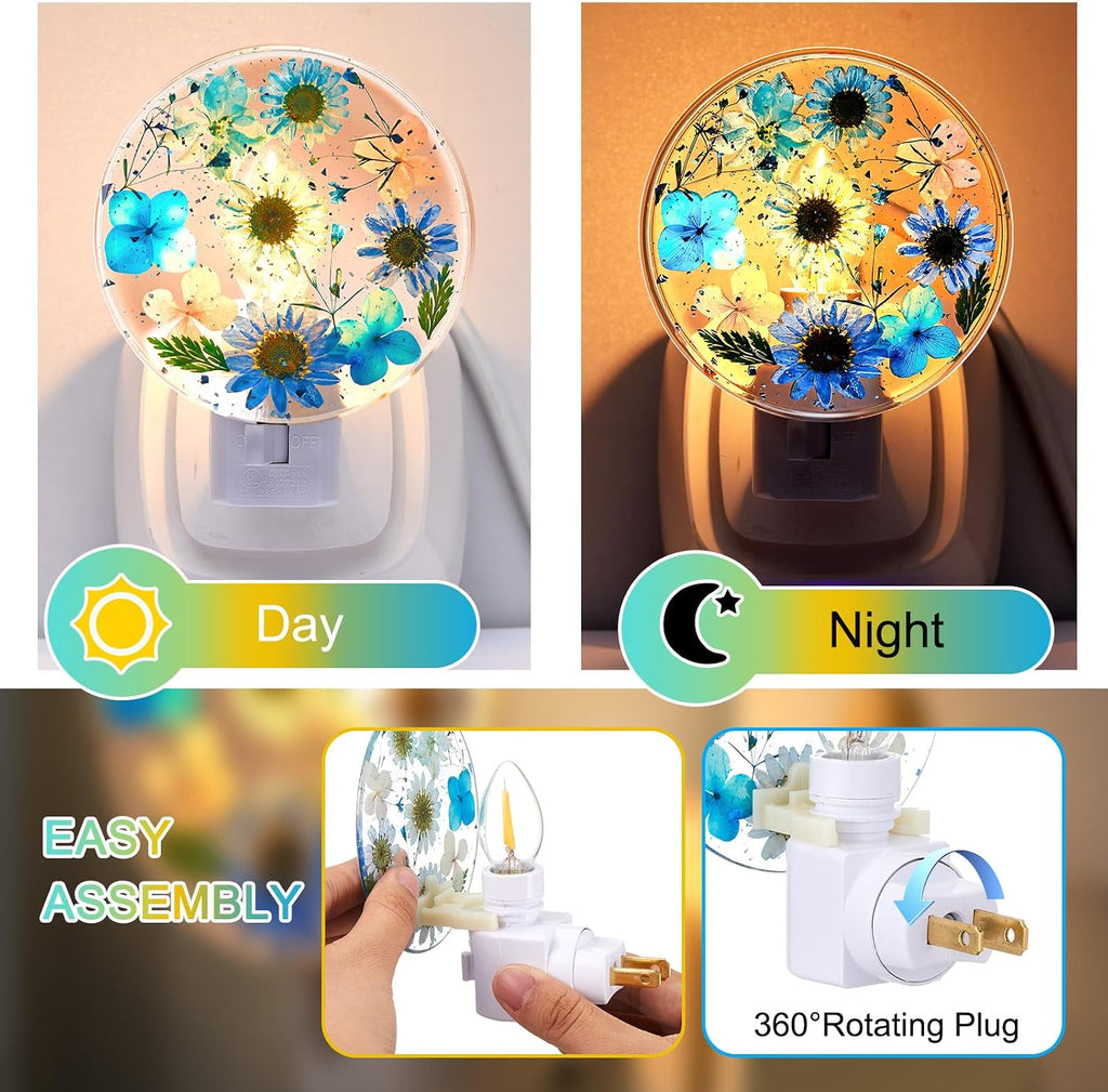 Glooglitter Pressed Flower Night Light Plug in - Handmade Dried Floral Wall Night Light, Soft Glow Decorative Nightlight for Hallway Bedroo…