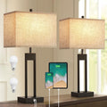 Extra Large 25.5" Nightstand Table Lamps for Bedrooms Set of 2, Bedside Lamp with USB C+A, Colors Changeable Living Room Lamps for End…