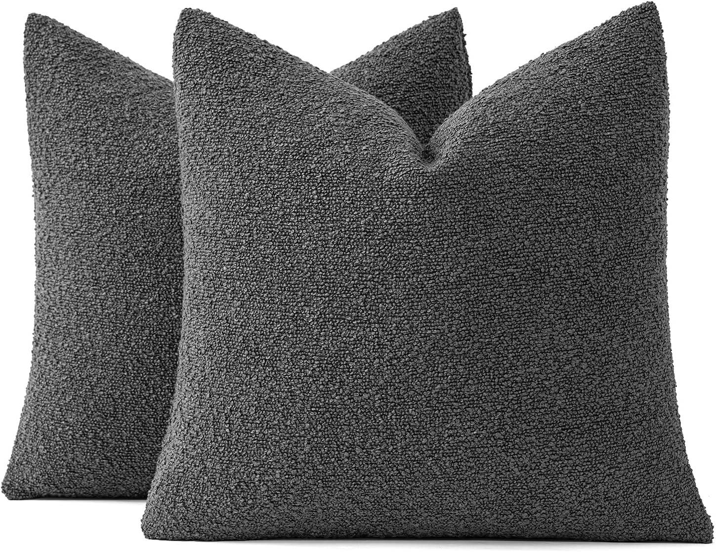 Miulee 18x18 Inch Decorative Pillow Covers for Couch Bed Set of 2 Textured Boucle Neutral Throw Pillow Covers Dark Gray Grey Accent Solid P…