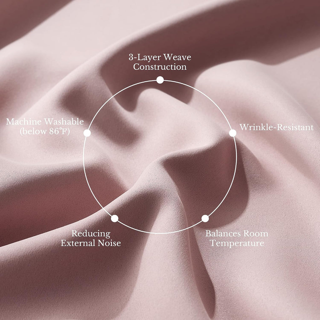 Nicetown 100% Blackout Window Curtain Panels 84" Long, Blush Pink, 2 Pieces, 52 inches Wide Each Panel, Heat and Cold Blocking Drapes with…