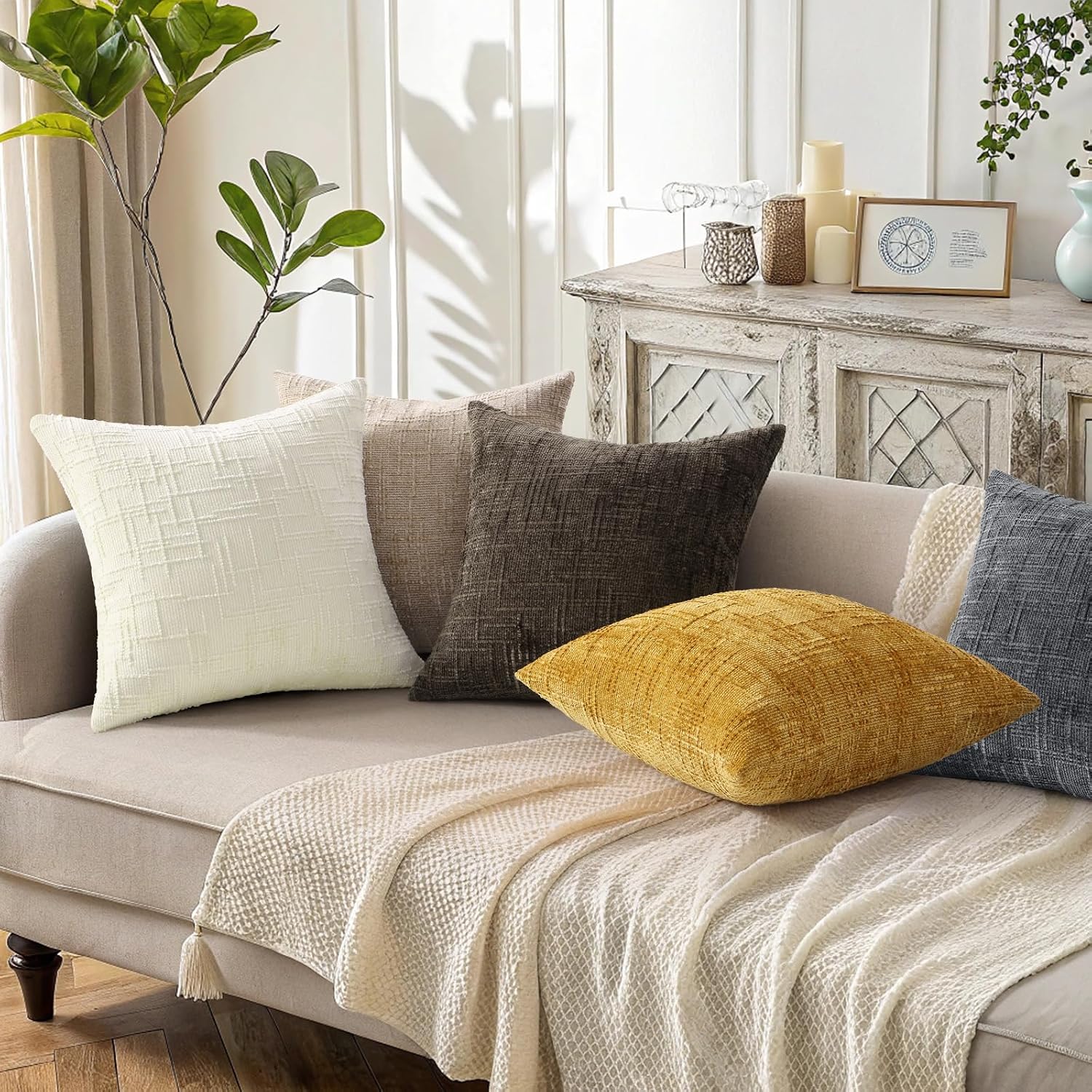 decorUhome Dark Grey Chenille Euro Sham Throw Pillow Covers 26x26 Set of 2 Textured Soft Cozy Slubby Couch Pillow Covers Modern Farmhouse B…