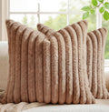MEGAYES Pack of 2 Throw Pillow Covers 18x18 Decorative Solid Plush Faux Fur with Soft Velvet Back, Square Striped Cushion Cases Mode…