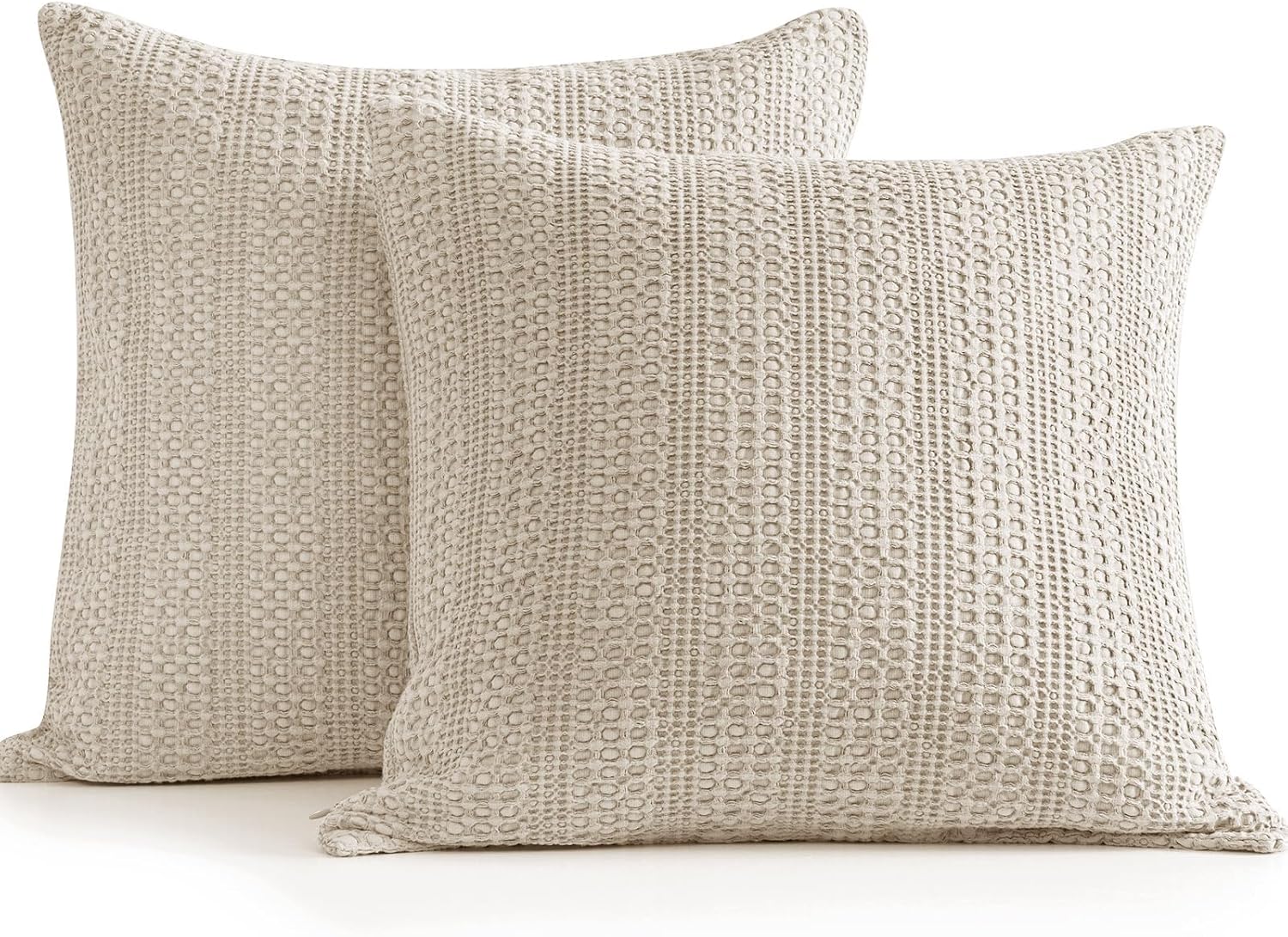 Cocoploceus Khaki Pillow Covers 18x18 Throw Pillow Covers Set of 2 Boho Decorative Pillow Shams Stone Washed Cotton Pillowcase for Couch So…