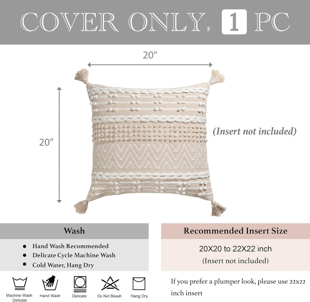 BlissBlush Boho Throw Pillow Cover 20X20, Decorative Accent Pillow for Couch, Square Woven Textured Pillowcase, Modern Boho Pillow for…