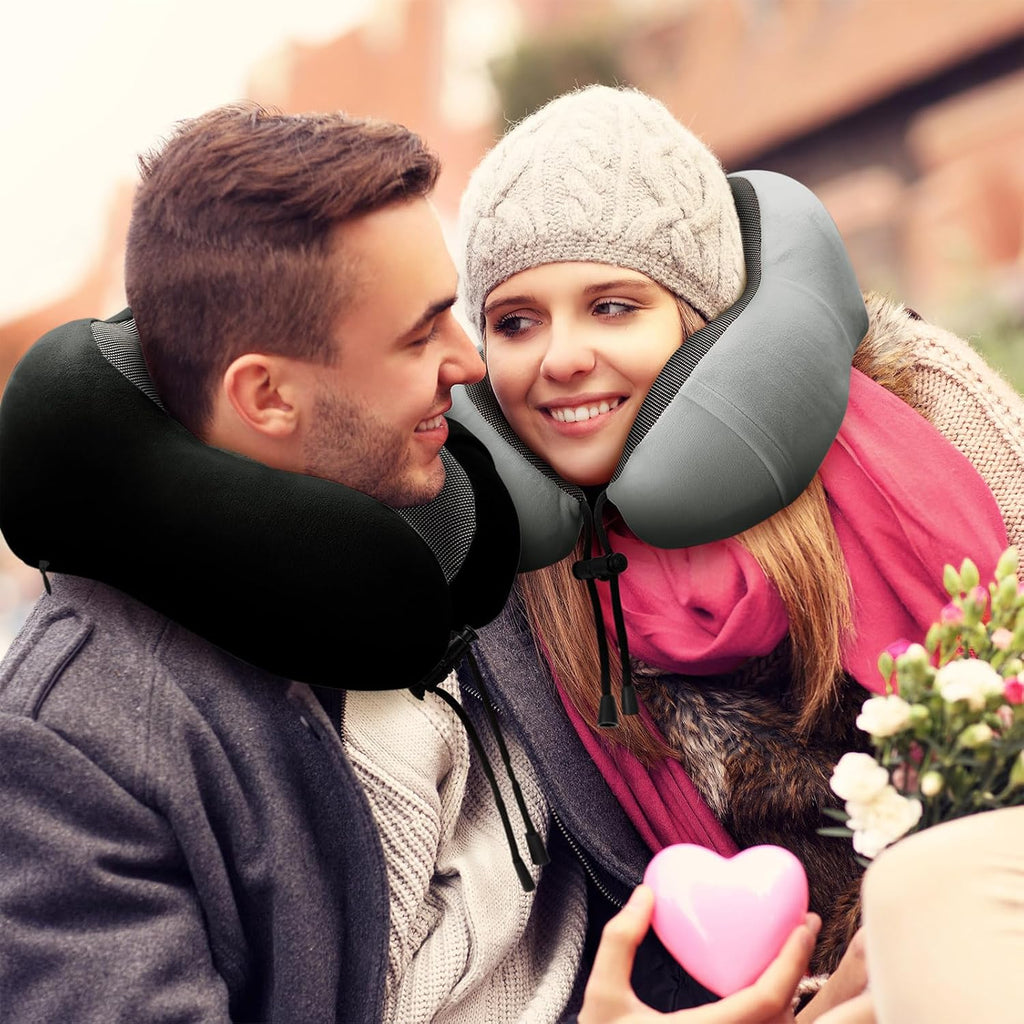 Urnexttour Neck Pillow Airplane-2 Pack Memory Foam Travel Pillow, Soft Support Travel Neck Pillow for Travelling, Sleeping Rest, Car, Train…