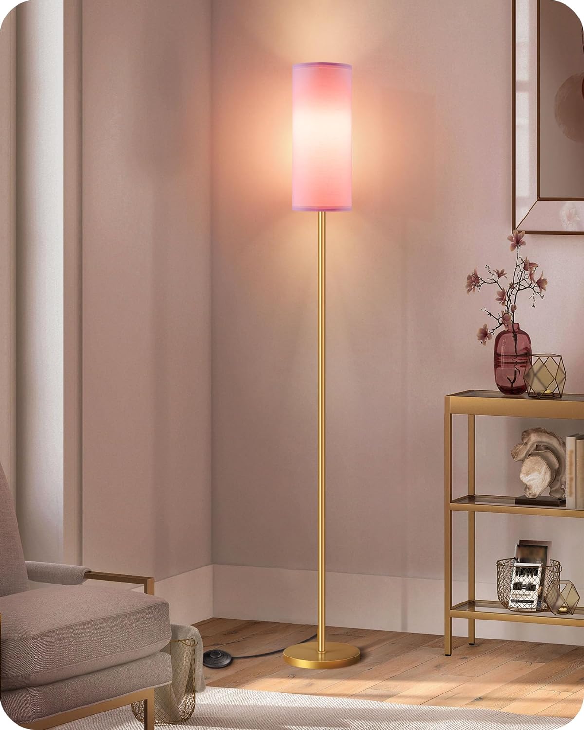 Dimmable Pink Floor Lamp for Living Room with Remote and Foot Switch, Corner Floor Lamp, 64.4'' Standing Tall Lamp, 10W 900LM Bulb…