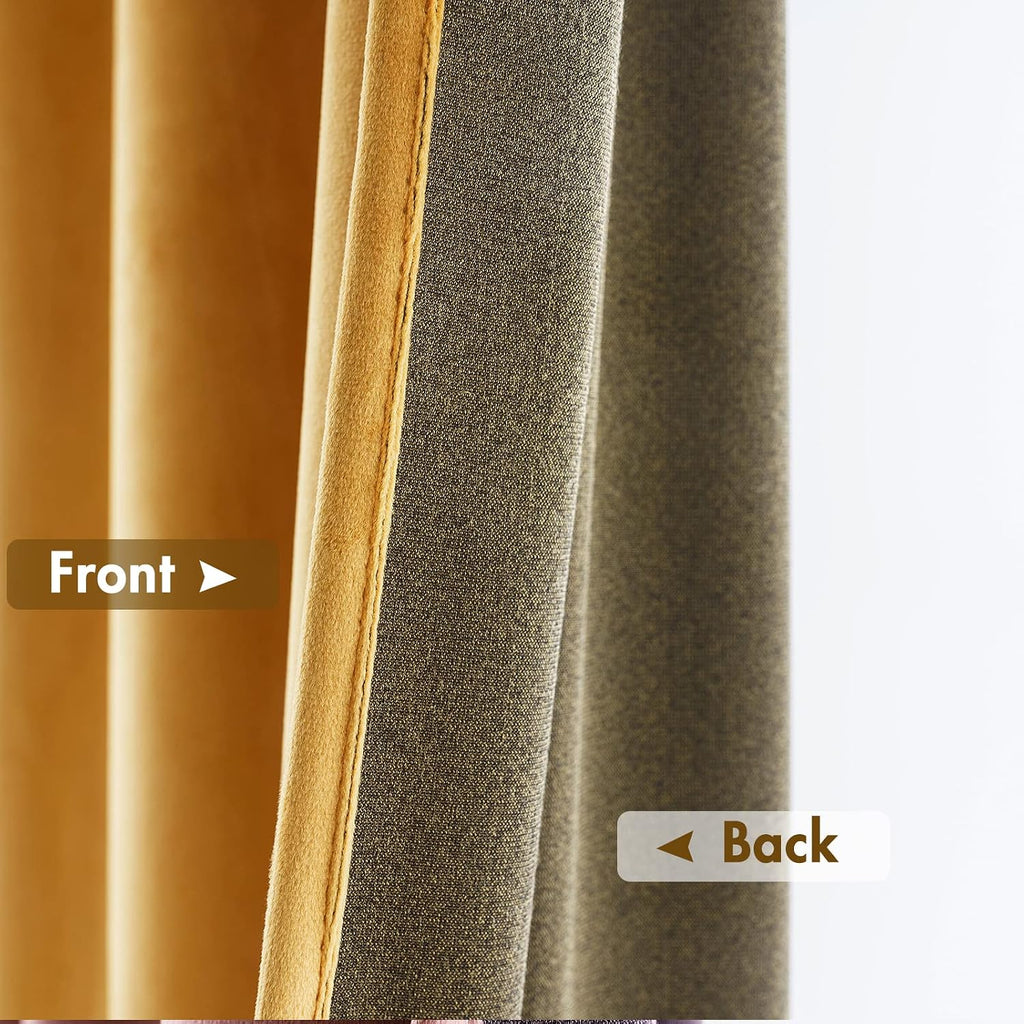 MIULEE Mustard Yellow Velvet Curtains Thermal Insulated Blackout Curtain Fall Drapes for Bedroom Living Room Darkening 84 Inches Long…