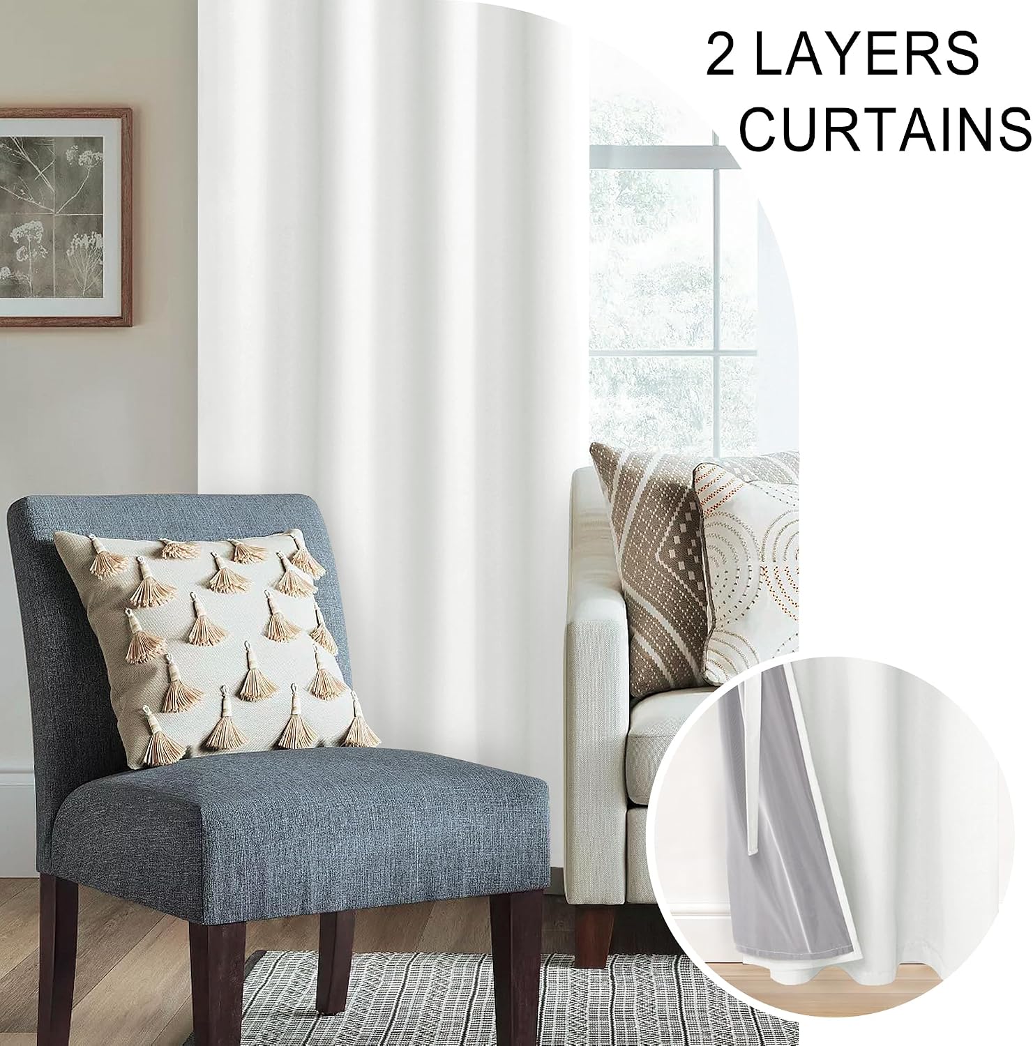 Xwzo Full Shading Blackout Curtains 54 Inches Length with Tiebacks- Heat and Light Blocking Ring Top Window Drapes with Black Liner Backing…