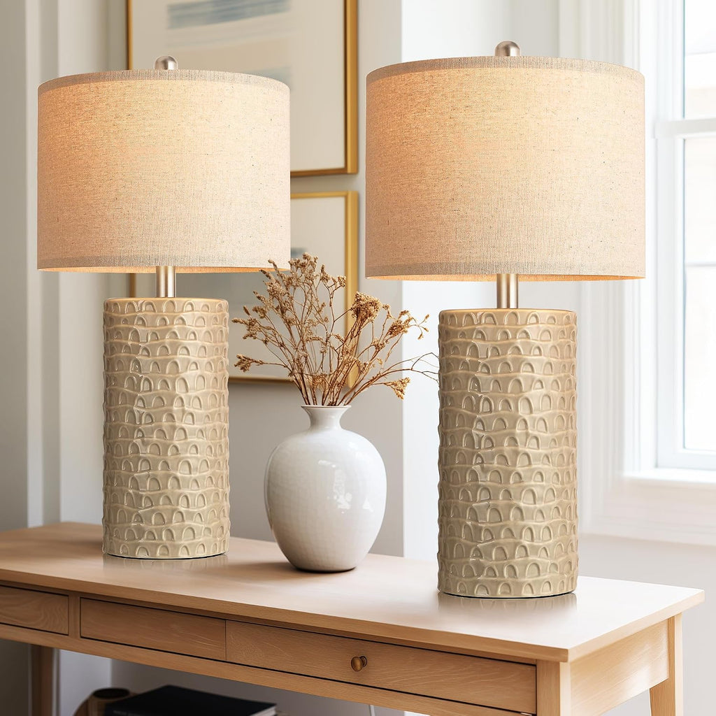 PARTPHONER 23" Modern Ceramic Table Lamp Set of 2, Table Lamps for Living Room, Rustic Farmhouse Bedside Lamps Nightstand lamp for…