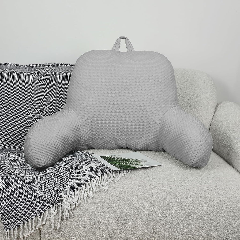 Reading Pillow, Ice Silk Bean Back Support Pillow for Bed Sitting Up, Large Bed Rest Pillow with Arms for Adults, Back Support Pillow for…