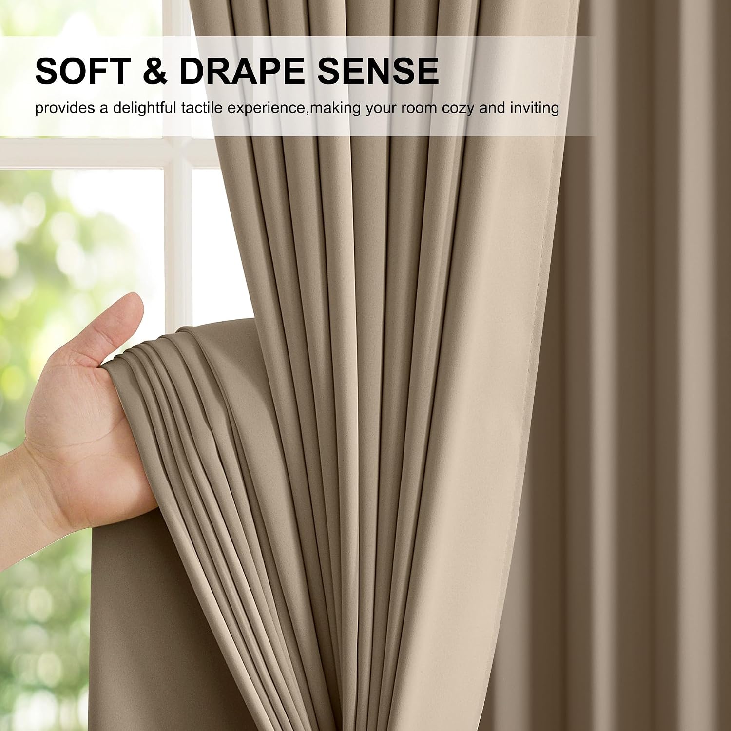 Nicetown 100% Blackout Curtains for Living Room, Taupe W52 x L84 Set of 2 Light Blocking & Soundproof Drapes, Rod Pocket Black Lined Window…