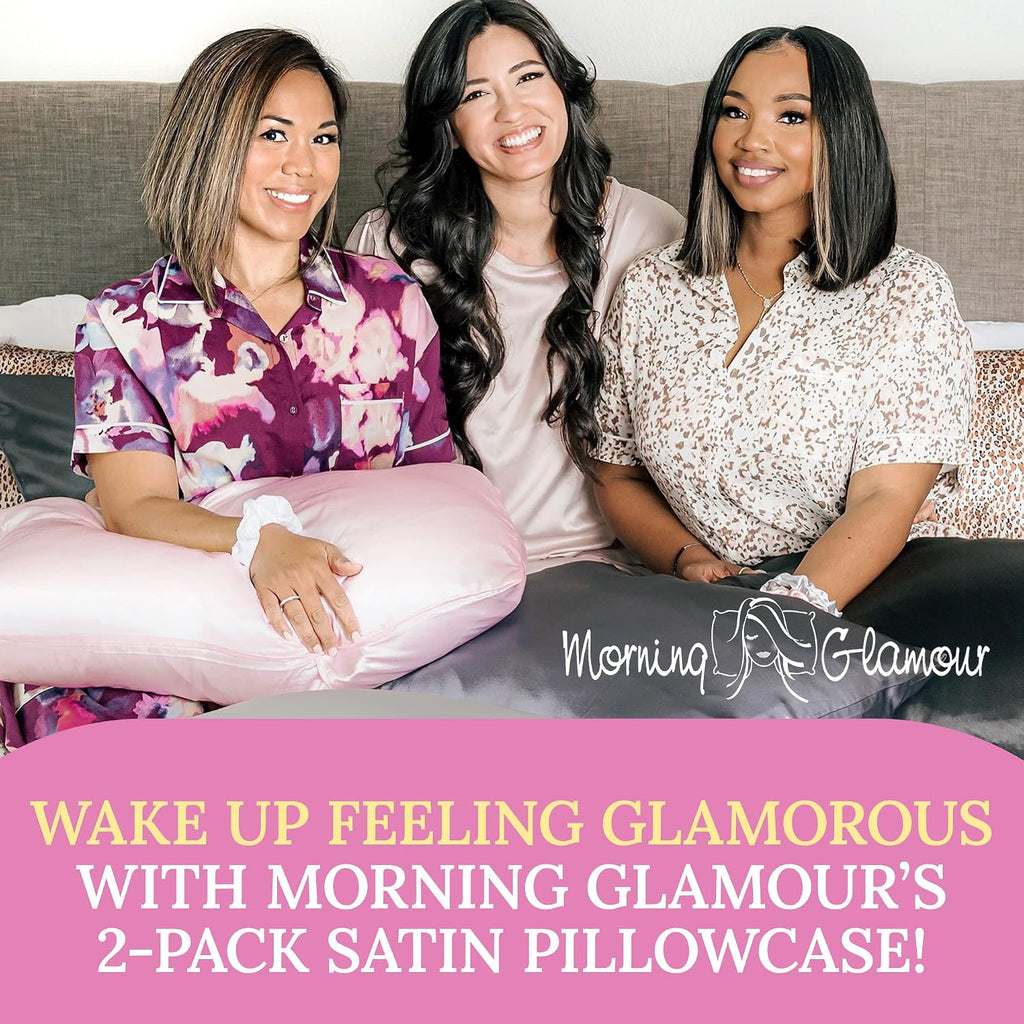 MorningGlamour Morning Glamour Satin Pillowcases for Hair & Skin, Similar to Silk, Standard/Queen Size Set of 2, Cooling Pillow Case with E…