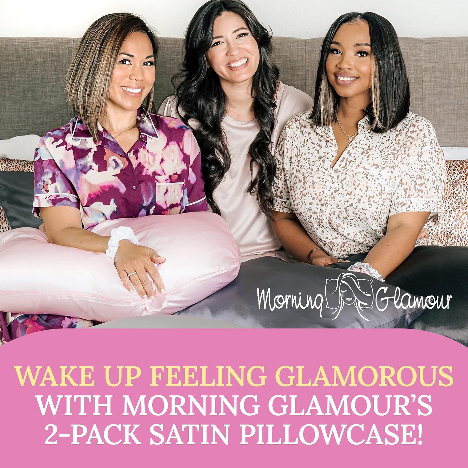 MorningGlamour Morning Glamour Satin Pillowcases for Hair & Skin, Similar to Silk, Standard/Queen Size Set of 2, Cooling Pillow Case with E…