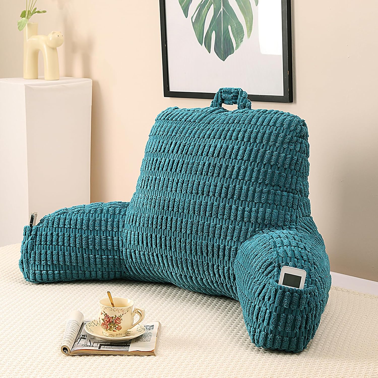 Pajeo Reading Pillow for Sitting in Bed with Arm Rests,100% 7D Fiber Filling Sitting Pillow for Back Support, Oeko-TEX Certified Backrest Pi…