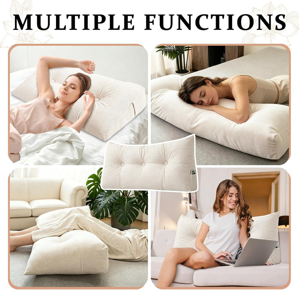 Wedge Pillows Headboard Twin XL Backrest Pillows for Sitting Up in Bed Rest Large Triangle Bolster Cushion Daybed Pillow Lumbar Support…