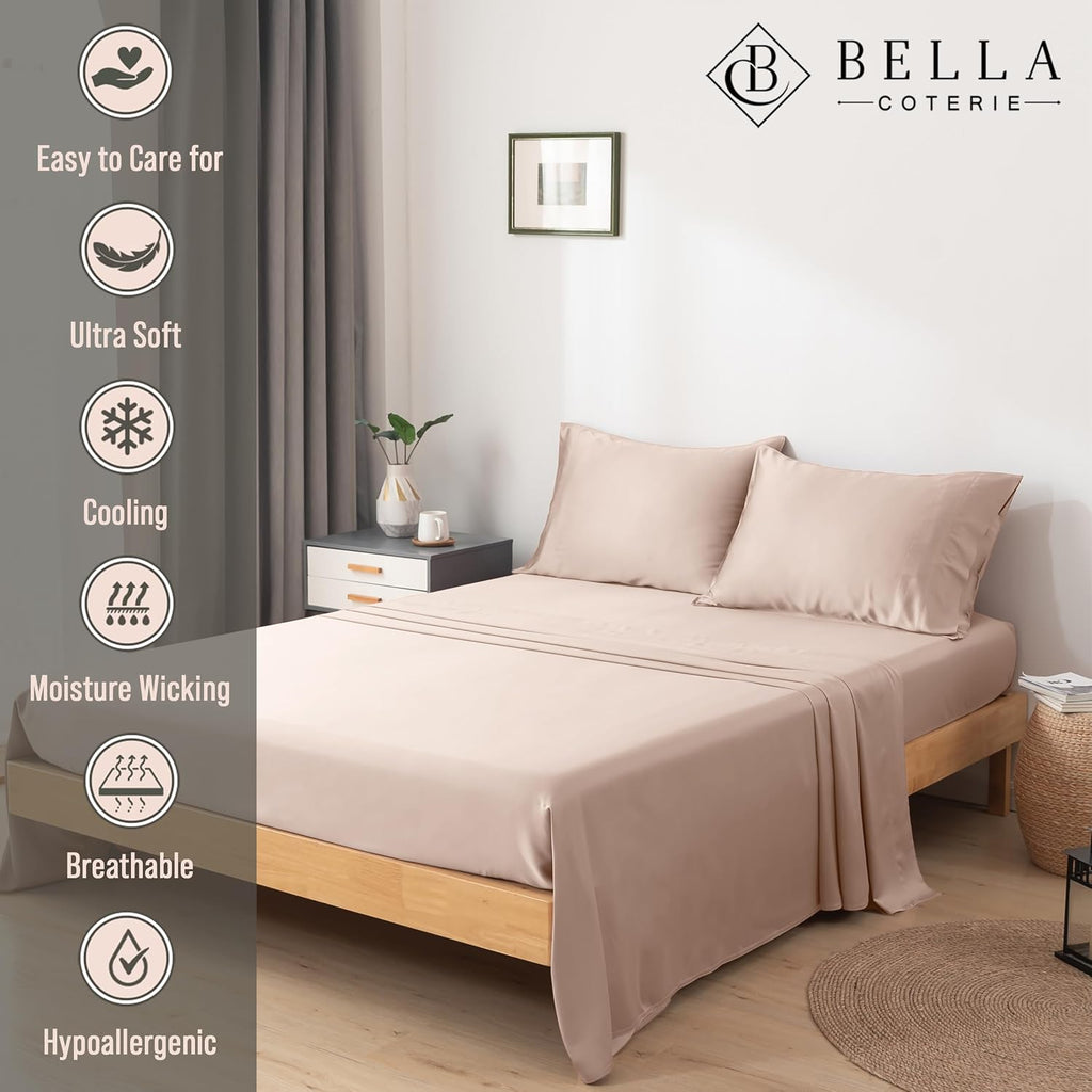 Bella Coterie Luxury Bamboo Viscose Queen Size Sheet Set | 100% Organically Grown | Ultra Soft | Cooling for Hot Sleepers | 18" Deep…