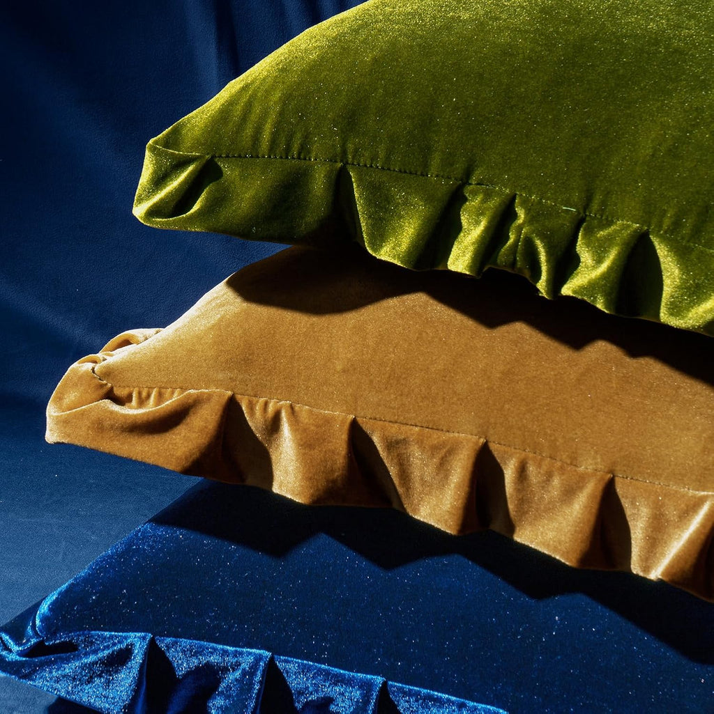 MIULEE Velvet Ruffle Throw Pillow Covers Soft Luxurious Golden Camel Pack of 2 18x18 Inch Square Cushions Vintage Gothic Decorative…